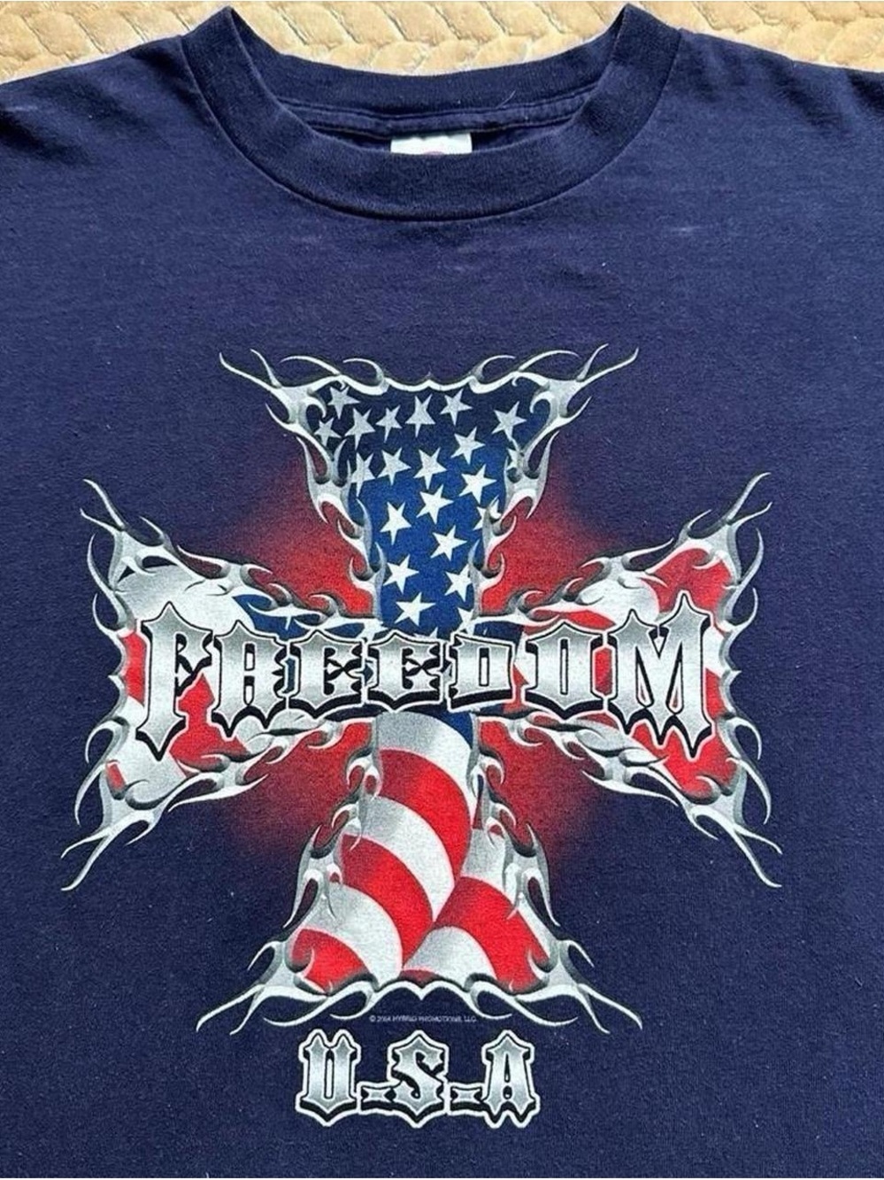 Vintage Biker Freedom USA Men's Graphic T-Shirt - Navy Blue L